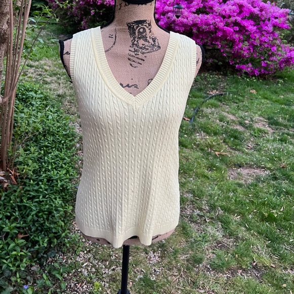 Jeanne Piere 90% Cotton V neck knit light yellow top size medium - Picture 1 of 6